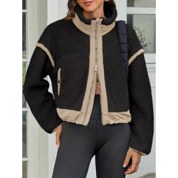 Stylish Tankaneo Cropped Zip Up Fleece Jacket
