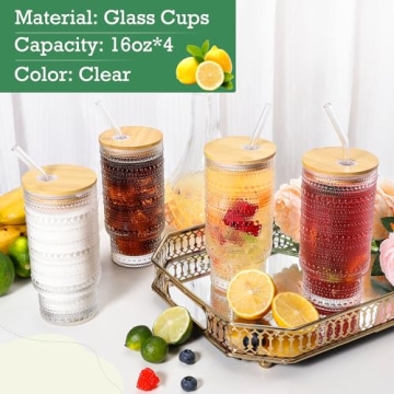 Stylish CWHHRN 16OZ Vintage Glass Cups with Straws