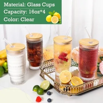 Stylish CWHHRN 16OZ Vintage Glass Cups with Straws