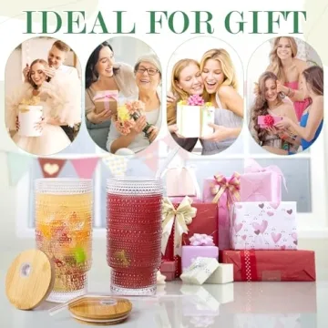 Stylish CWHHRN 16OZ Vintage Glass Cups with Straws