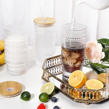 Stylish CWHHRN 16OZ Vintage Glass Cups with Straws