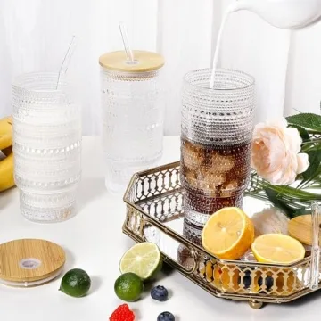 Stylish CWHHRN 16OZ Vintage Glass Cups with Straws