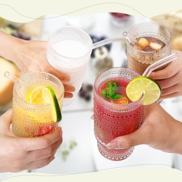 Stylish CWHHRN 16OZ Vintage Glass Cups with Straws