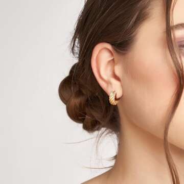 Chantel Yorke 14K Gold Hoops Earrings 14 Karat Gold Hoop Earrings Twisted Thick Small Hoop Earring Mini Hoops Earring Hinged Snap Back