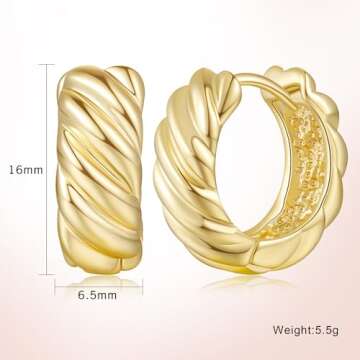 Chantel Yorke 14K Gold Hoops Earrings 14 Karat Gold Hoop Earrings Twisted Thick Small Hoop Earring Mini Hoops Earring Hinged Snap Back