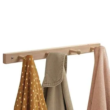 mDesign Decorative Wood Wall Mount 4 Hook Storage Organizer Rack for Coats, Hoodies, Hats, Scarves, Purses, Leashes, Bath Towels & Robes - 2 Pack - Natural Finish