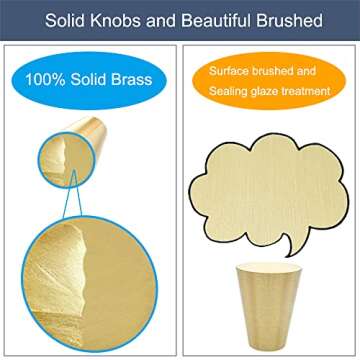 YEWLACA 6Pcs Brass Cabinet Knobs - Solid Pure Copper Cone Knob Pull Handles