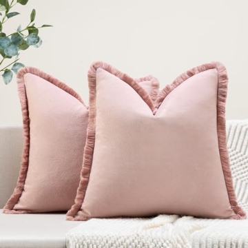 ZWJD Pillow Covers 20x20 Set of 2 Dusty Pink Throw Pillow Covers with Fringe Chic Cotton Decorative ...