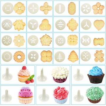 45PCS Cookies Press Gun Kit Set,DIY Cookie Maker With 16Cookie Discs,Icing Tips,Cleaning Brushes,EVA Piping Bags,Cookies Decorating Kit Baking Tool For Biscuit Making,Cakes Decorating For Any Holidays