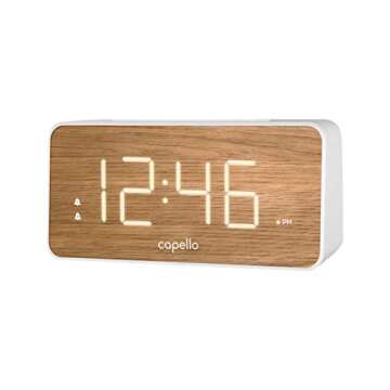 Capello Extra Large Display Digital Alarm Clock White/Pine - D Frame