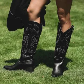 IUV Cowboy Boots For Women Pointy Toe Women's Western Cowgirl Knee High Boots