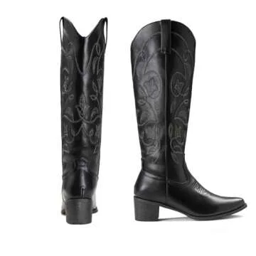IUV Cowboy Boots For Women Pointy Toe Women's Western Cowgirl Knee High Boots