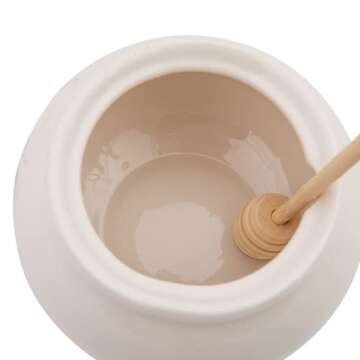 Creative Co-Op 3 Piece White Stoneware Honey Pot with Lid & Wood Honey Dipper