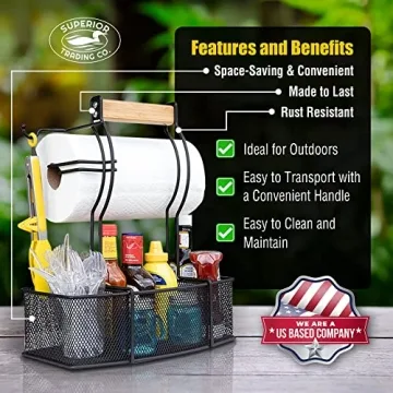 Superior Trading Co. Stainless Steel Caddy Organizer — Kitchen Organization, Condiment & BBQ Utensil, Picnic, Grill Camping Accessories Paper Towel Cleaning Caddy, Bathroom