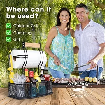 Superior Trading Co. Stainless Steel Caddy Organizer — Kitchen Organization, Condiment & BBQ Utensil, Picnic, Grill Camping Accessories Paper Towel Cleaning Caddy, Bathroom