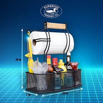 Superior Trading Co. Stainless Steel Caddy Organizer — Kitchen Organization, Condiment & BBQ Utensil, Picnic, Grill Camping Accessories Paper Towel Cleaning Caddy, Bathroom
