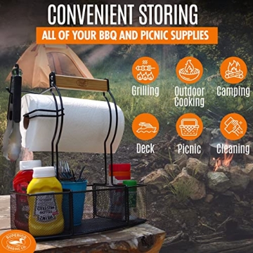 Superior Trading Co. Stainless Steel Caddy Organizer — Kitchen Organization, Condiment & BBQ Utensil, Picnic, Grill Camping Accessories Paper Towel Cleaning Caddy, Bathroom
