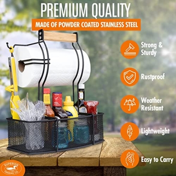 Superior Trading Co. Stainless Steel Caddy Organizer — Kitchen Organization, Condiment & BBQ Utensil, Picnic, Grill Camping Accessories Paper Towel Cleaning Caddy, Bathroom