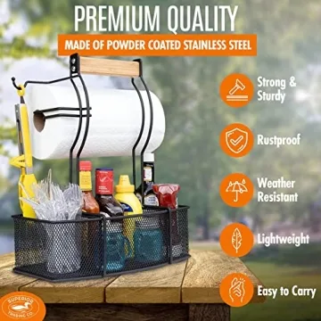 Superior Trading Co. Stainless Steel Caddy Organizer — Kitchen Organization, Condiment & BBQ Utensil, Picnic, Grill Camping Accessories Paper Towel Cleaning Caddy, Bathroom