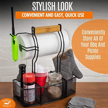 Superior Trading Co. Stainless Steel Caddy Organizer — Kitchen Organization, Condiment & BBQ Utensil, Picnic, Grill Camping Accessories Paper Towel Cleaning Caddy, Bathroom