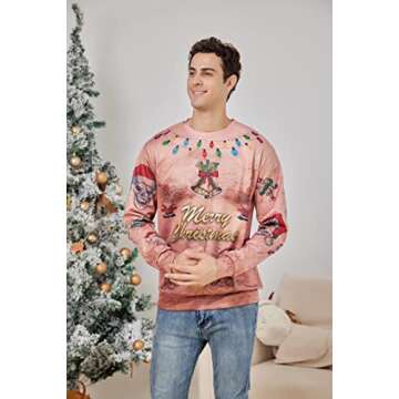 Ahegao Womens Ugly Christmas Sweater for Men 3D Funny Printed Hairy Chest Pullover Sweatshirts 80s B...