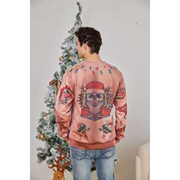 Ahegao Womens Ugly Christmas Sweater for Men 3D Funny Printed Hairy Chest Pullover Sweatshirts 80s Boys Red Merry Christmas Round Neck Tops Tee Guys Xmas Holiday Clothing