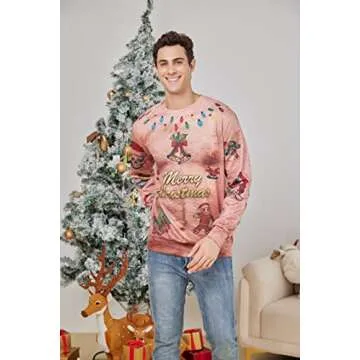 Ahegao Womens Ugly Christmas Sweater for Men 3D Funny Printed Hairy Chest Pullover Sweatshirts 80s Boys Red Merry Christmas Round Neck Tops Tee Guys Xmas Holiday Clothing