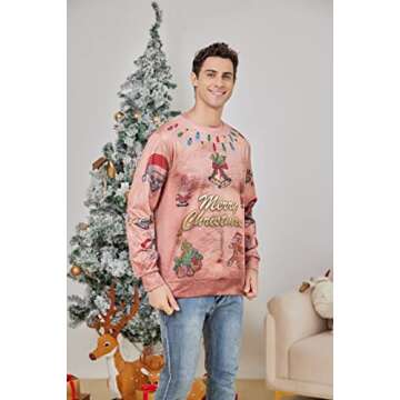 Ahegao Womens Ugly Christmas Sweater for Men 3D Funny Printed Hairy Chest Pullover Sweatshirts 80s Boys Red Merry Christmas Round Neck Tops Tee Guys Xmas Holiday Clothing