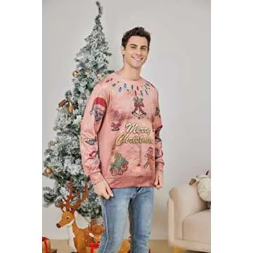 Ahegao Womens Ugly Christmas Sweater for Men 3D Funny Printed Hairy Chest Pullover Sweatshirts 80s Boys Red Merry Christmas Round Neck Tops Tee Guys Xmas Holiday Clothing