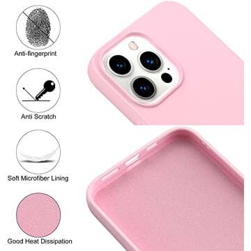 Amytor Designed for iPhone 14 Pro Max Case, Silicone Ultra Slim Shockproof Phone Case with Soft Anti-Scratch Microfiber Lining, [Enhanced Camera Protection] 6.7 inch (Pink)
