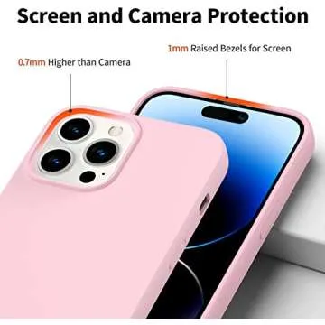 Amytor Designed for iPhone 14 Pro Max Case, Silicone Ultra Slim Shockproof Phone Case with Soft Anti-Scratch Microfiber Lining, [Enhanced Camera Protection] 6.7 inch (Pink)