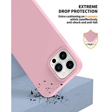 Amytor Designed for iPhone 14 Pro Max Case, Silicone Ultra Slim Shockproof Phone Case with Soft Anti-Scratch Microfiber Lining, [Enhanced Camera Protection] 6.7 inch (Pink)