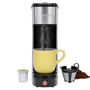 Chefman Single Serve Coffee Maker: K-Cup & Ground Compatible, Single Cup 6-12 oz Portable Drip Coffe...
