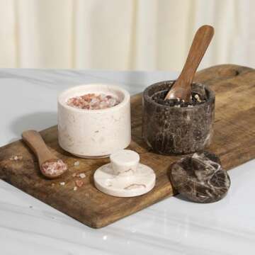 Elegant Marble Salt Cellar with Lid - 3.5oz Durable Design