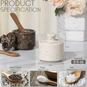 Elegant Marble Salt Cellar with Lid - 3.5oz Durable Design
