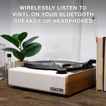 Victrola Eastwood II Record Player, Oak Finish Turntable with Speakers, Bluetooth 5.1 and Vinyl Stream Technology, Vintage Style 3-Speed Vinyl Player, Audio Technica AT-3600LA Cartridge