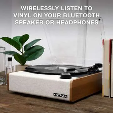 Victrola Eastwood II Record Player, Oak Finish Turntable with Speakers, Bluetooth 5.1 and Vinyl Stream Technology, Vintage Style 3-Speed Vinyl Player, Audio Technica AT-3600LA Cartridge