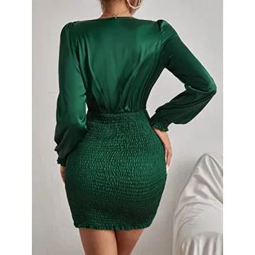 Floerns Leopard Print V Neck Lantern Sleeve Dress