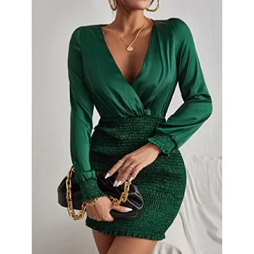 Floerns Leopard Print V Neck Lantern Sleeve Dress