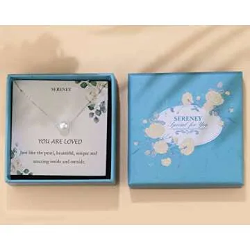 Sereney Single Pearl Neckle for Women S925 Sterling Silver, Inspirational Encouragement Gifts for Women, Simple Pearl Necklace as Gifts for Her, Everyday Pearl Jewlery Gifts Birthday Gift for Women