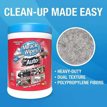MiracleWipes for Automotive, All Purpose Cleaning Wipes for Hands, Auto Interior, Exterior, Detailin...