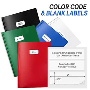 Sooez Durable 5 Pack 2-Pocket Folders with Secure Tabs