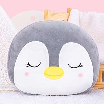 Lazada Penguin Plush Pillow - Soft Cuddly Gray Pillow Toy for Kids 15 Inches