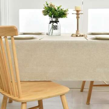 Hiasan 2 Pack Faux Linen Rectangle Tablecloth - Wrinkle and Stain Resistant Washable Table Cloth for Kitchen Dining Room Holiday Table Cover for Party Dinner, Beige, 60 x 102 Inch