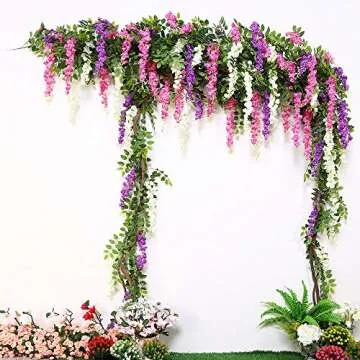 Luyue 3.18 Feet Artificial Silk Wisteria Vine Ratta Silk Hanging Flower Wedding Decor,6 Pieces,(Off-White)