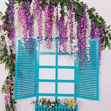 Luyue 3.18 Feet Artificial Silk Wisteria Vine Ratta Silk Hanging Flower Wedding Decor,6 Pieces,(Off-White)