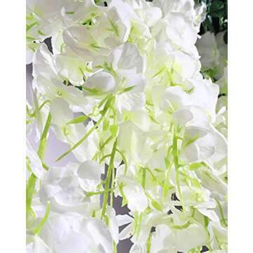 Luyue 3.18 Feet Artificial Silk Wisteria Vine Ratta Silk Hanging Flower Wedding Decor,6 Pieces,(Off-White)