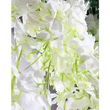 Luyue 3.18 Feet Artificial Silk Wisteria Vine Ratta Silk Hanging Flower Wedding Decor,6 Pieces,(Off-White)