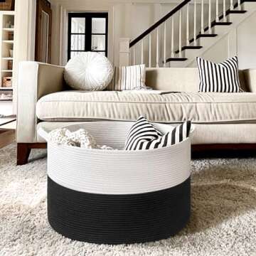 INDRESSME Large Cotton Rope Baskets for Storage, 21.7 x 13.8 Blanket Storage for Living Room Toy Bas...