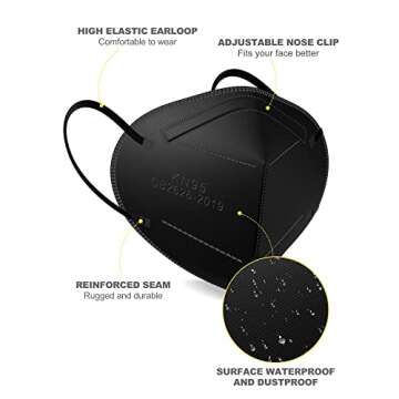 YUIKIO KN95 Face Masks, 30 Pack Individual Packed Safety Masks, Filter Efficiency≥95%, 5 Layers Filter Safety Mask Against PM2.5 Disposable KN95 Respirator Mask Breathable Cup Mask in Bulk (Black)